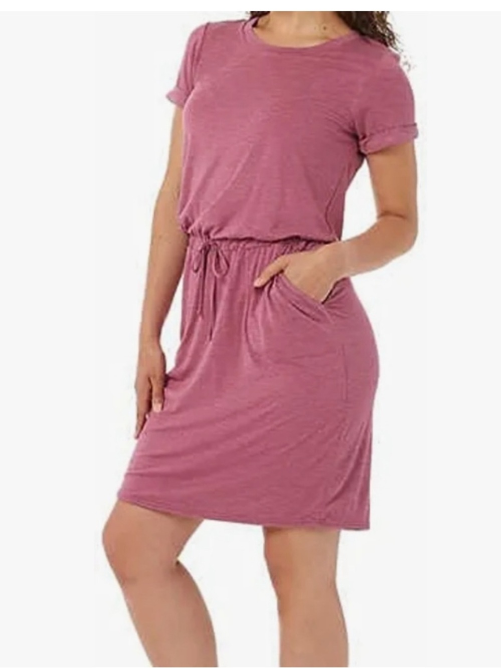 NEW 32 Degrees Mauve-Pink Drawstring Pocket T-Shirt Dress